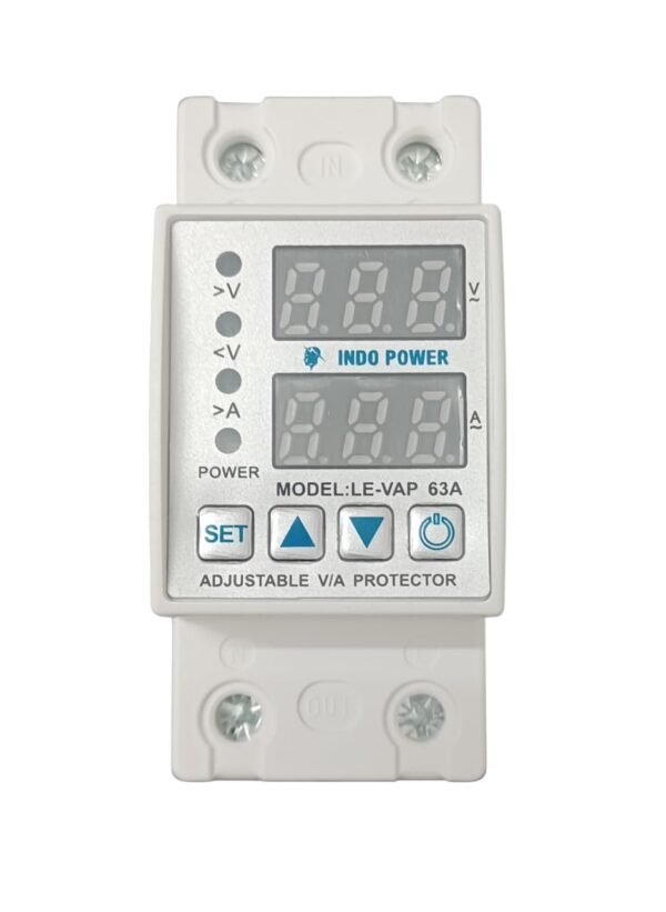 Indo Power Voltage and Current Protector, LE-VAP 63A, Dual Display, 130-300V Auto Reconnect