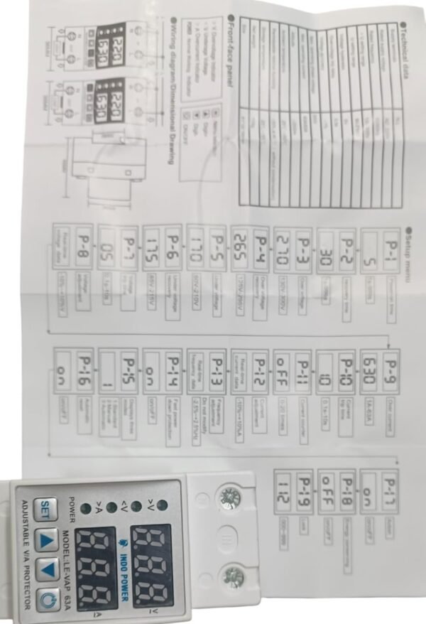 Indo Power Voltage and Current Protector, LE-VAP 63A, Dual Display, 130-300V Auto Reconnect - Image 2