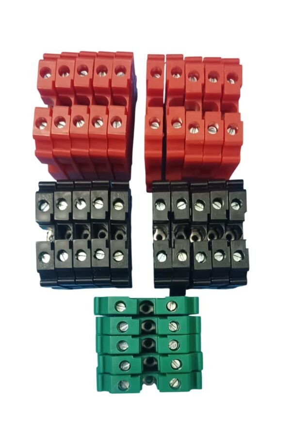 KUT 4 TERMINALS FOR DIN RAIL PANEL RED 10 NOS, BLACK 10 NOS AND GREEN 5 NOS COMBO of 25 nos Elmex make 800V/32A/4 sqmm/ 0.5Nm DIN Rail Terminal Blocks, 4mm Screw Type,