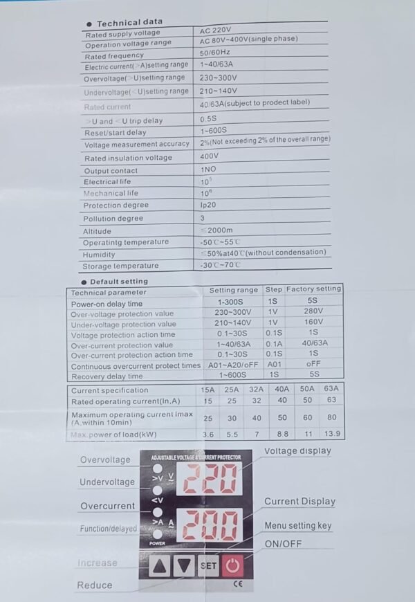 Digital VoltageProtector, 40A AC 80-400V, Auto Reconnect, DIN Rail Mount - Image 4