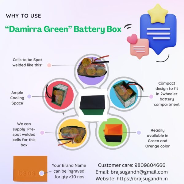 Demirra Greens Battery Container Box for DIY Bike and Scooter, Black and Green, ABS Material, 20x15.5x8 cm, Storage Case for LiFePo4 Battery Pack (Greene) - Image 4